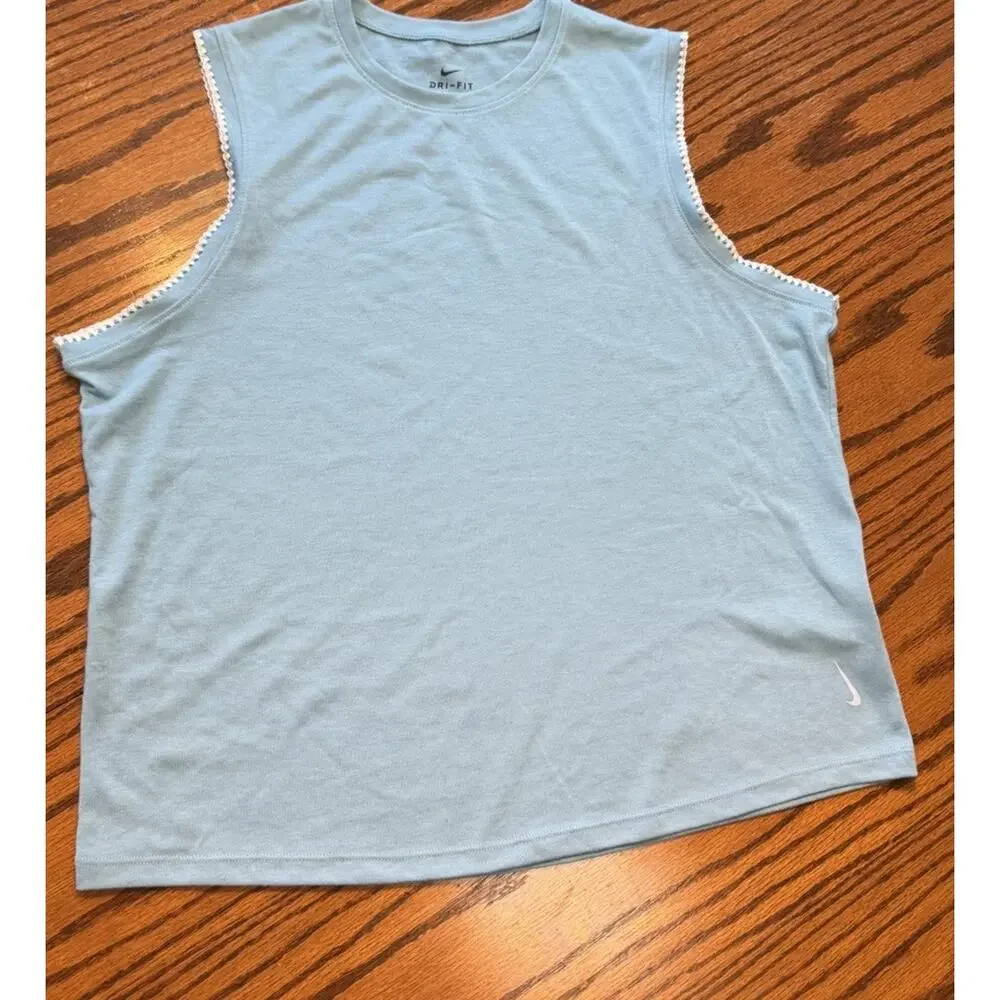 Nike Dri-FIT Women's Crochet-Trimmed Yoga Tank Top - Blue Large